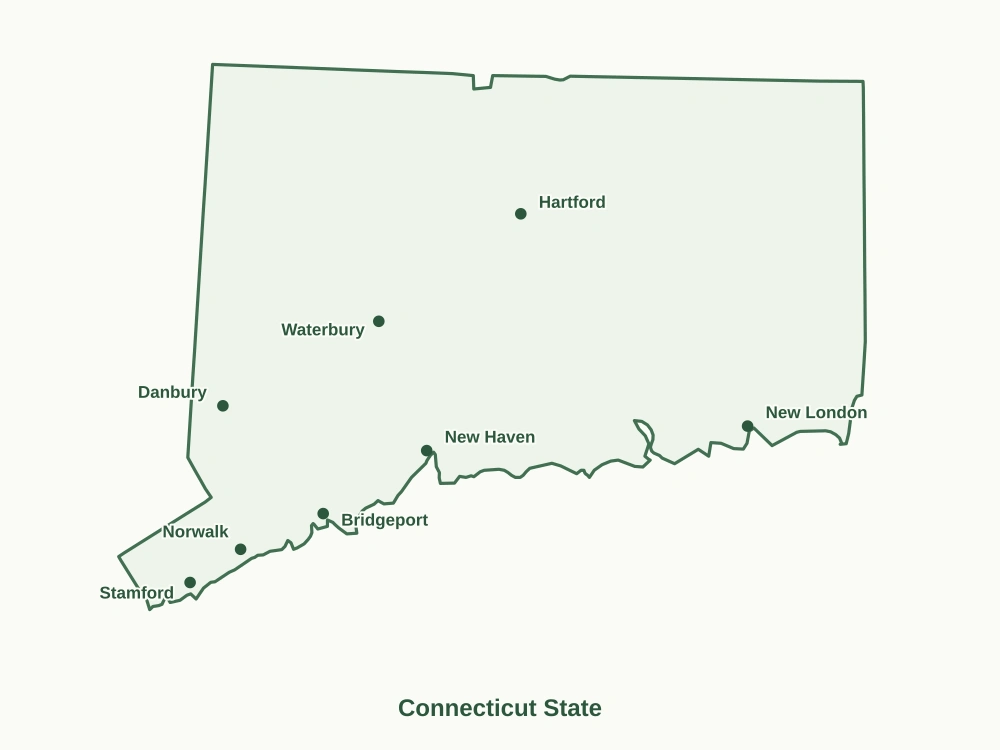 Map of Connecticut State showing major cities
